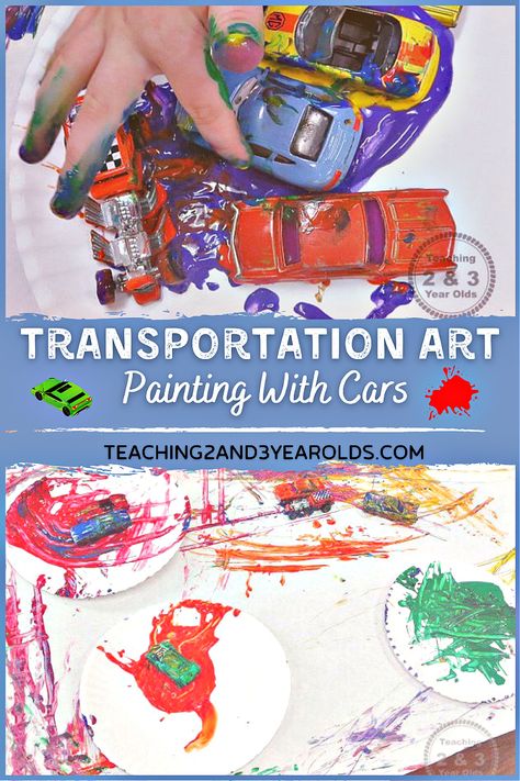 Add some painting with cars to your transportation theme! This is a fun process art activity for toddlers and preschoolers! #transportation #cars #paint #process #art #toddlers #preschoolers #2yearolds #3yearolds #teaching2and3yearolds Process Art Toddlers, Transportation Art For Toddlers, Painting With Cars, Prek Transportation, Art Toddlers, Process Art Activities, Art Activity For Toddlers, March Preschool, Art For Toddlers