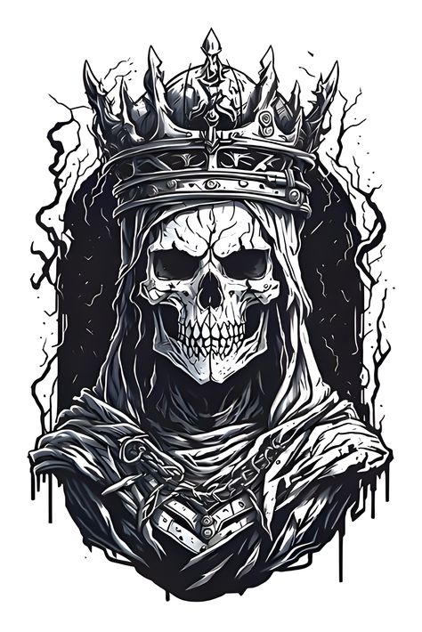 This unique and stylish Skull King t-shirt is perfect for any fan of streetwear, goth, punk, or rockabilly fashion. The high-quality graphic print features a skull wearing a crown, making it a statement piece that will turn heads wherever you go. The shirt is made from a soft and comfortable blend of cotton and polyester, making it perfect for everyday wear. Skull King t-shirt, streetwear, goth, punk, rockabilly, unisex, graphic tee, statement piece, unique, stylish, high-quality, comfortable Armband Tattoos, Chest Piece Tattoos, Dark Art Tattoo, Horror Tattoo, Unique Drawings, Seni 3d, Desenho Tattoo, Dark Art Drawings, Skull Wallpaper