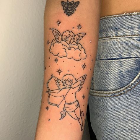 Planet Tattoo, Cupid Tattoo, Cherub Tattoo, Herz Tattoo, Cute Tiny Tattoos, Badass Tattoos, Dainty Tattoos, Girly Tattoos, Subtle Tattoos