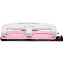 Amax Inc  PaperPro BCA inCOURAGE 12 Pink 3-hole Punch  3 Punch Head(s) - 12 Sheet Capacity - 9/32" Punch Size - Round Shape - 3" x 1.6" - Pink, White, Black  ACI2188 | FSIoffice Purple Office Supplies, Purple Office, Three Hole Punch, Round Pen, Hole Punches, Paper Punch, Ring Binder, Metal Design, Hole Punch