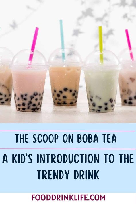 Discover what boba tea is with this kid-friendly introduction to the trendy drink. Homemade Boba Tea Recipe, What Is Boba, Boba Bar, Boba Tea Recipe, Boba Recipe, Bubble Tea Flavors, Trendy Drinks, Fusion Restaurant, Fancy Dinner Party