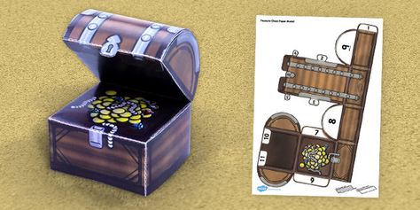 Treasure Chest Paper Model - treasure chest, paper, model, craft Treasure Chest Template, Australia Party, Pirate Activities, Role Play Areas, Treasure Chests, Pirate Treasure Chest, Teaching Resources Primary, Parrots Art, Primary Teaching