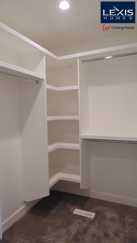 Small Closet With Corner Shelves, Corner Closet Makeover, Closetless Bedroom Ideas, Small Square Closet Designs, Closet Corner Shelves, Closet Corner Ideas, Corner Closet Shelves, Remodel Closet, Diy Closet System