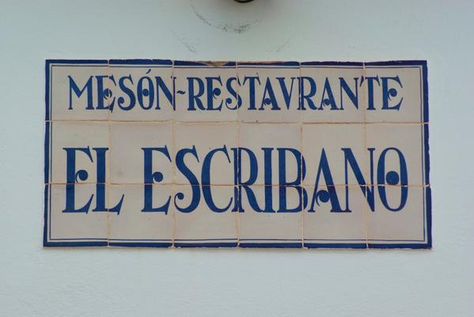 Spanish tiled restaurant sign, love those letter As  via @margotswift Spanish Signage, Spanish Aesthetic, Spain Streets, Restaurant Signage, Hotel Signage, Restaurant Sign, Spanish Restaurant, Spanish Tiles, Mediterranean Tile