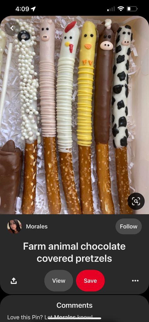 Cow Print Chocolate Covered Pretzels, Farm Animal Chocolate Covered Pretzels, Farm Rice Krispie Treats, Rodeo Pretzel Rods, Farm Animal Pretzel Rods, Cow Print Pretzel Rods, Bakery Photos, Chocolate Pretzel Rods, Dipped Pretzel Rods