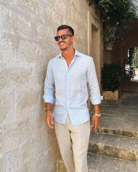 Destination Wedding Guest Outfit Men, Casual Men Outfits For Wedding, Men Graduation Guest Outfit, Mens Summer Party Outfit, Beach Proposal Outfits Men, Men’s Winery Outfit, Men’s Hamptons Style, Mens Beach Cocktail Attire, Hot Weather Wedding Guest Outfit Men