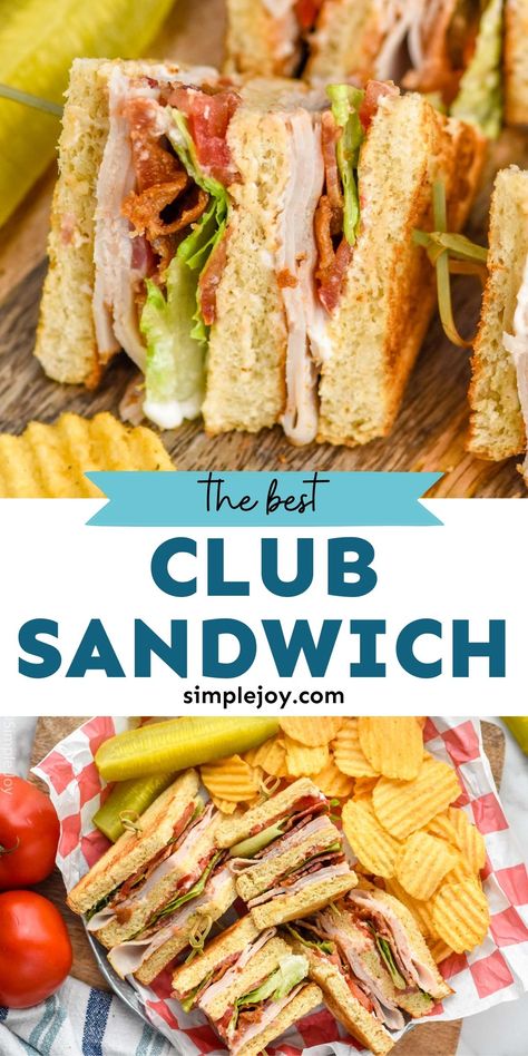 You just can't beat the classic Club Sandwich! This recipe is so easy to make, but will absolutely hit the spot! Press Sandwich Recipes, Club Sandwich For Party, American Club Sandwich, Ultimate Club Sandwich, Footlong Sandwich Recipes, Easy Club Sandwich Recipes, Cali Club Sandwich, Hoagie Sandwiches Chicken, Homemade Club Sandwich