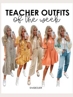 Teacher Summer Outfits Elementary, Peach Dress Outfits, Comfy Teacher Outfits, Cute Outfits For Teachers, School Teacher Outfits, Teacher Outfit Ideas, Cute Teacher Outfits, Teacher Fashion, Spring Work Outfits