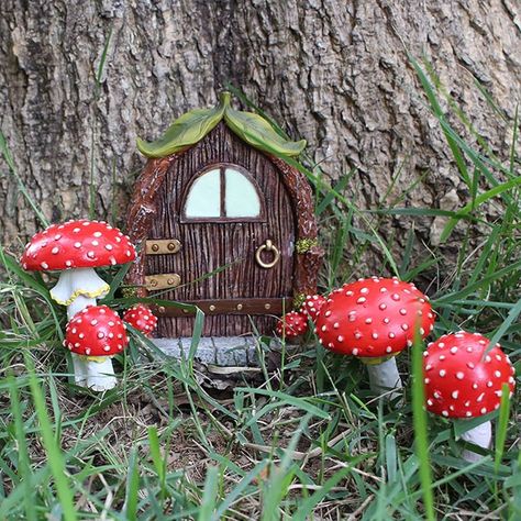 Amazon.com: Fairy Garden Door Statue, 5pcs/Set 4.5inch Resin Luminous Elf Door Figurines with, Glow in The Dark Miniature Fairy Gnome House Door for Tree Trunk : Patio, Lawn & Garden Upstairs Ideas, Fairy Garden Mushrooms, Fairy Garden Doors, Miniature Landscape, Garden Mushrooms, Mushroom Fairy, Fairy Garden Decor, Lawn Ornaments, Gnome House