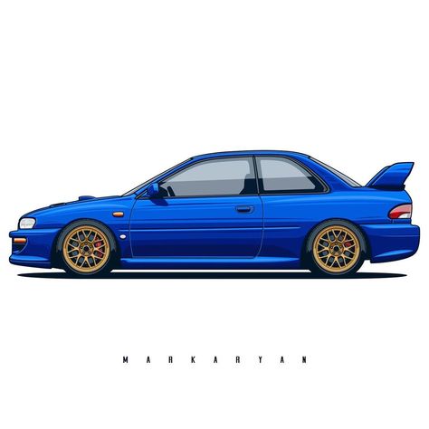 Subaru Drawing, Subaru Art, Oleg Markaryan, Blue Subaru, Subaru Impreza 22b, Impreza 22b, Order Illustration, Subaru Impreza Wrc, Automotive Illustration