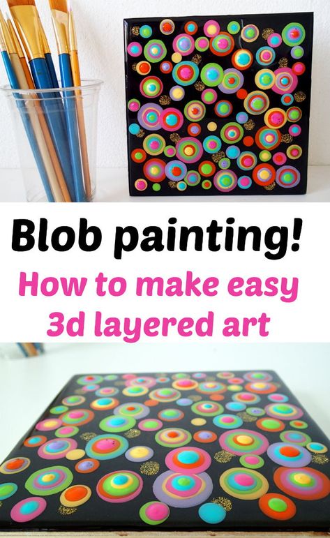 Fun blob or circle painting idea. Layers of paints give a 3d effect to this painting and layers appear to float above each other. Full step by step video tutorial  - in the style of Mike Hammer. #decoart #mikehammer #blobpainting #acrylicpouring Dot Canvas Painting, 3d Dot Painting, Blob Painting Ideas, Art With Acrylic Paint, Mike Hammer, Blob Painting, Blob Art, Painting Circles, Art Fundraiser