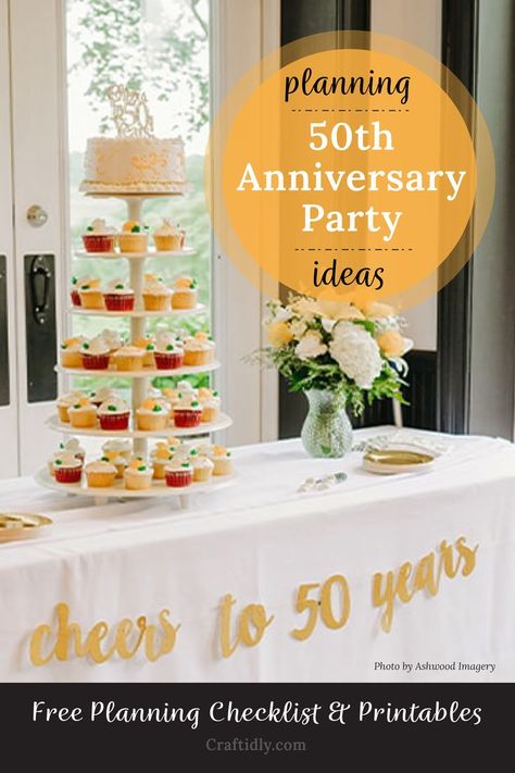 Planning a Golden Anniversary Party? Check out my event planning tips and free printables. Included is a Free Planning Checklist, a Printable/Customizable Invitation, and More! #freeprintables #50thanniversary #50thanniversaryparty #50thanniversarycelebration #partyplanning #eventplanning #eventplanner #eventideas #goldenanniversaryparty #partyideas #partyplanner 50th Wedding Anniversary Party Food, Anniversary Party Foods, 50th Anniversary Party Ideas, Golden Anniversary Decorations, 50th Anniversary Party Decorations, Anniversary Party Ideas, Golden Anniversary Party, 50th Year Wedding Anniversary, 50th Wedding Anniversary Decorations