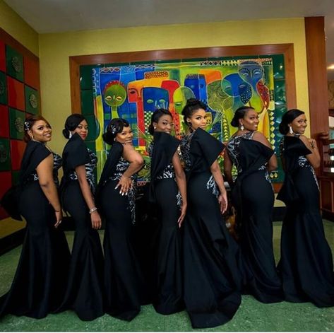 Loving this look! Captured by @photographybyolumide  #sugarweddings African Bridesmaids, Latest Bridesmaid Dresses, African Bridesmaid Dresses, Bride Suit, Mermaid Bridesmaid, Black Bridesmaids, Women In Black, African Wedding Dress, Gaun Fashion