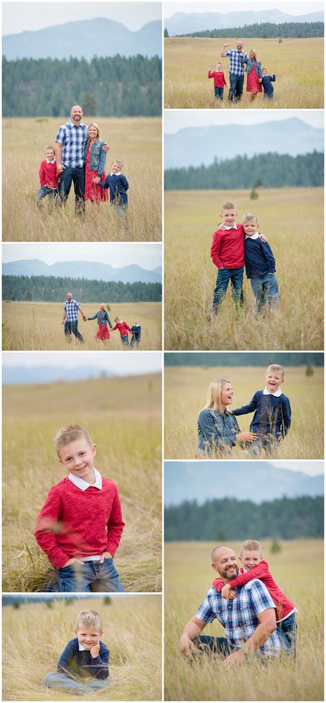 Red Outfit Family Pictures, Family Photo Outfits Red White And Blue, Family Pictures Red Outfits, Family Of Four Fall Photos, Red White And Blue Family Photos, Family Portraits What To Wear, Portrait Outfits, Outdoor Family Photoshoot, Bigfork Montana