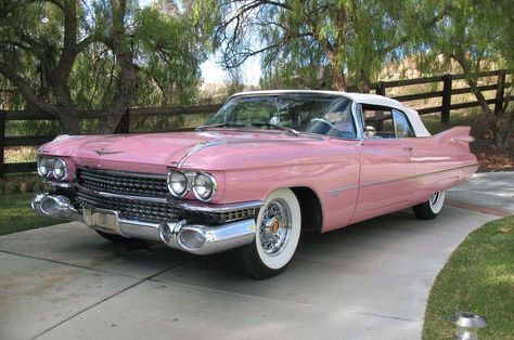 Pink Chevy, 70's Aesthetic, Pink Cars, Aesthetic Cars, Cadillac Series 62, 1959 Cadillac, Old Vintage Cars, Pink Cadillac, Pimped Out Cars