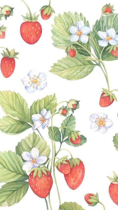 Strawberry Field Drawing, Strawberry Painting Aesthetic, Aesthetic Pottery Painting Ideas, Strawberry Plant Drawing, Strawberry Pictures, Strawberry Drawing, Lockscreen Ios, Strawberry Art, Strawberry Flower