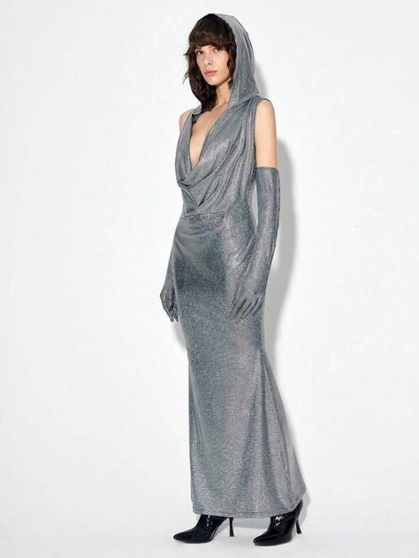 To find out about the SHEIN X THE MOON IN LEO Draped Front Hooded Metallic Dress With Arm Sleeves at SHEIN, part of our latest undefined ready to shop online today! Free Shipping On £35+✓ Free Return - 45 Days✓ 1000+ New Dropped Daily✓ Get £3 Off First Order!✓ Dress With Arm Sleeves, Sci Fi Dress, Punk Street Style, Dream Prom Dress, Moon In Leo, Elegant Ball Gowns, Silver Party, Party Fits, Arm Sleeves