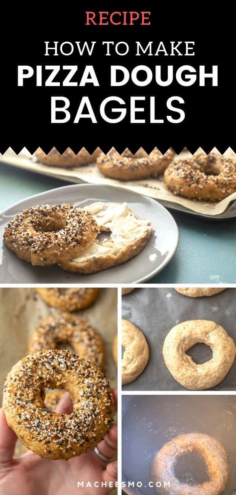 Did you know you can make bagels out of pizza dough?! It's true! They don't quite have the delicious crust as a New York Bagel, but they are pretty tasty. I like mine with Everything seasoning! macheesmo.com #bagels #semihomemade #brunch Pizza Dough Breakfast, Leftover Pizza Dough Ideas, Bagel Boards, Leftover Pizza Dough, Make Bagels, How To Make Bagels, Lunch Sandwiches, Everything Seasoning, Bagels Recipe