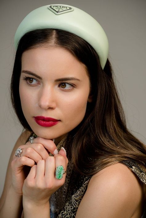 Green padded Prada headband paired with jade rings. Prada Headband, Jade Rings, Headband Outfit, Jade Ring, Vancouver Canada, Jewelry And Accessories, Luxury Designer, Luxury Jewelry, Vancouver