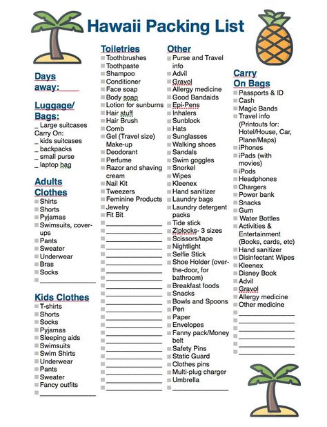 Free Printable! No matter which island you go to , use our Hawaii Packing List to make sure you have everything you need for your island vacation #travel #packinglist #hawaiipackinglist #familytravel #free #freeprintable #printable Hawaiian Vacation Packing List, Hawaii Checklist Packing Lists, Packing List Hawaii Vacation, Hawaii Packing List Kids, Hawaii Travel Packing List, Hawaii Packing List For Women, Packing List Hawaii, Travel Packing List Printable, Hawaii Trip Planning