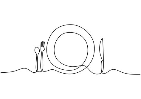 Drawing Of Food, Food Symbol, Line Art Minimalist, One Line Art, Continuous Line Drawing, Knife And Fork, Art Minimaliste, Dinner Themes, Thread Painting