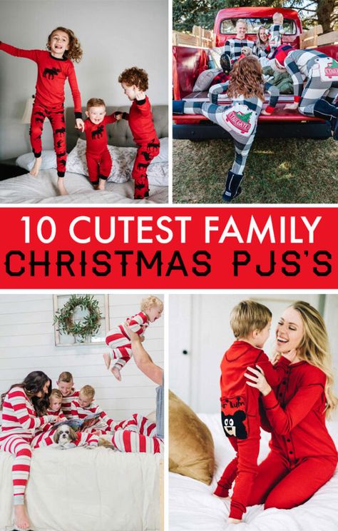 Top 10 Cutest Matching Family Christmas Pajamas! #christmas #family #pajamas #christmasideas Family Christmas Pictures In Silk Pajamas, Matching Family Christmas Pajamas Photoshoot, Family Christmas Photos Pajamas, Outdoor Pajama Christmas Pictures, Matching Pj Family Photo, Pj Family Christmas Pictures, Family Christmas Pictures On Bed, Matching Pjs Family Christmas Photo, Diy Christmas Pajamas Family