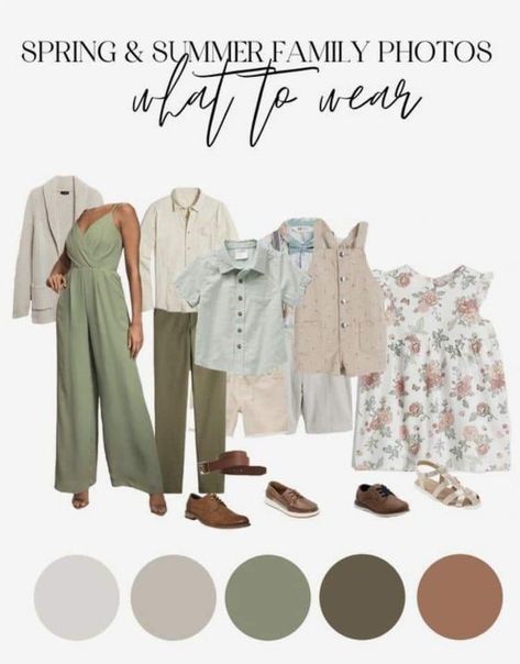 Family Of 5 Color Scheme, Spring Family Photoshoot Outfits 2023, Desert Color Palette Family Pictures, Family Photoshoot Pastel Colours, Colour Palette Family Photoshoot, Green Themed Family Photos, Family Session Color Palette, Newborn Family Photo Outfits Color Schemes, Family Photo Outfits Neutral Summer