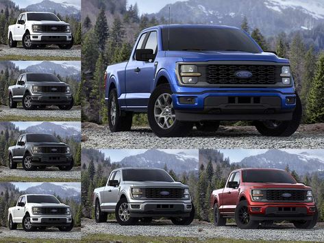 2024 F-150 STX pickup truck is available in 7 color options – Agate Black Metallic, Atlas Blue Metallic, Avalanche, Carbonized Gray Metallic, Iconic Silver Metallic, Oxford White and Rapid Red Metallic. 2024 Ford F150, Ford F150 Stx, Ford F150 Pickup, Oxford White, Ford F 150, Pickup Truck, Ford Trucks, Black Metallic, Ford F150