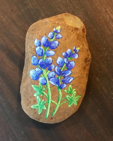 Pretty proud of this one. We saw blue bonnets today and it inspired me! #bluebonnets #rsrocks #kindnessrocks #spreadjoy #iheartrocks Painted Bluebonnets, Bluebonnet Painting, Rock Tutorial, Nursery Trees, Painting Design Ideas, Rock Painting Flowers, Easy Flower Painting, Rock Flowers, Posca Marker