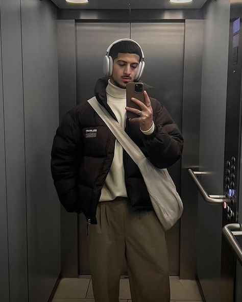 Cold Outfits Men, Cold Outfits Aesthetic, Outfits For The Cold, Big Boys Fashion, Brown Coats, Mens Streetwear Outfits, Korean Street Fashion Men, Cold Weather Outfits Winter, Ootd Streetwear