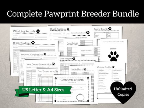 Excited to share this item from my #etsy shop: Complete Pawprint Dog Breeder Bundle, Breeder Forms, Whelping Charts, Puppy Records, Whelping Records, Puppy Medical Records, Puppy Charts Whelping Chart, Bottle Feeding Puppies, Kennel Business, Feeding Puppy, Whelping Puppies, Dog Breeder, Puppy Breeds, Medical Records, Standard Poodle