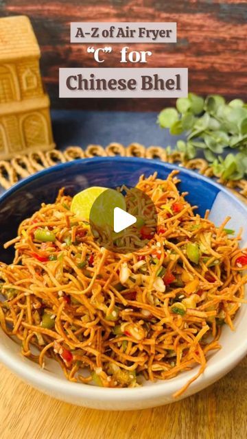 Varsha Kabra on Instagram: "EP- C of #A-ZofAirFryer “Chinese Bhel”🥢(detailed recipe👇🏼)  In this series I will be showing you HEALTHY SNACKS which can be prepped in under 20 mins with minimal oil 🌝, so here’s third episode SAVE it you will LOVE it!!🥰Follow for more recipes @yummy_n_healthy_food_recipe ♥️  I N G R E D I E N T S:  2 cups boiled whole wheat noodles  1 tbsp rice flour  1 tsp olive oil  - mix well and air fry for 10 mins at 180C  1/3 cup cabbage  1/3 cup bell peppers 1/4 cup spring onions  1 tsp  1/2 tsp pepper  1 tsp chilli flakes  1 tsp mixed herbs  1 tbsp sesame seeds  Air fried Whole Wheat Noodles  2 tbsp special sauce   E N J O Y💃🏻  Try & thank me later 👀 @yummy_n_healthy_food_recipe   ♥️Follow for more updates♥️ @yummy_n_healthy_food_recipe   _____________ #airfrye Healthy Bhel Recipe, Air Fry Vegetarian Recipes, Chinese Bhel Recipes, Healthy Indian Recipes Vegetarian, Chinese Bhel, Spring Onion Recipes, Bhel Recipe, Whole Wheat Noodles, Wheat Noodles