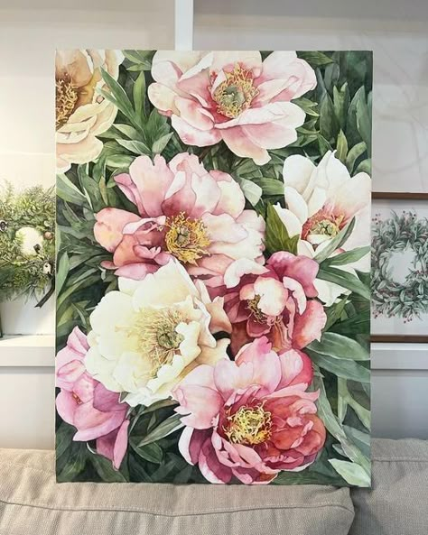 Peony Flowers Painting, Flower Painting Canvas Oil, Floral Paintings On Canvas, Peonies Painting, Botanical Floral Art, Persian Art Painting, Peony Painting, Photo To Art, Flower Painting Canvas