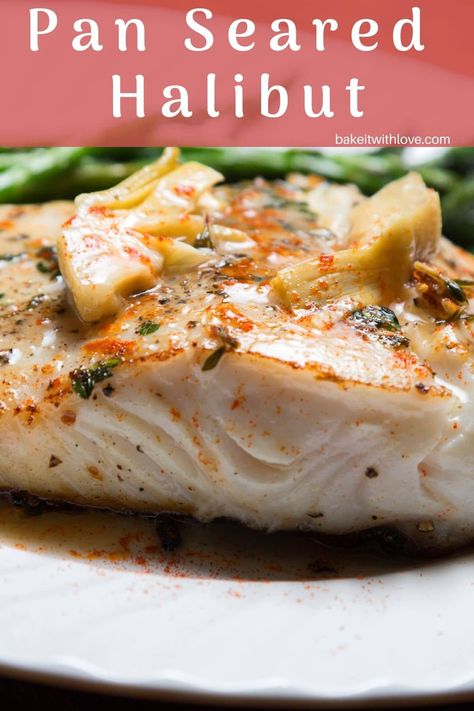 Perfectly pan-seared halibut steaks or fillets. Pan Fried Halibut Recipes, Pan Fried Halibut, Seared Halibut Recipes, Halibut Steak Recipe, Pan Seared Halibut Recipes, Halibut Steaks, Pan Seared Halibut, Seared Halibut, Roasted Halibut