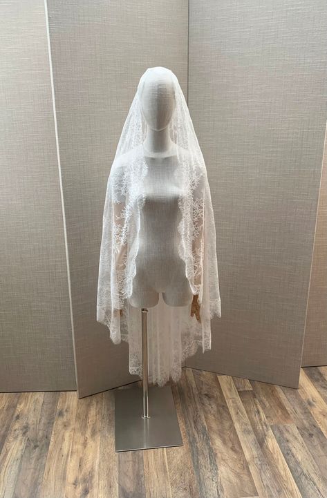 "This stunning mantilla veil with super delicate Chantilly lace will add a soft romantic touch to your wedding look. Hand made entirely with beautiful floral soft high-quality lace. The veil is secured in your hair with the comb on top of your head. This Ballet length veil measures 64\" long from the hair comb to the bottom of the veil. The color of the veil is soft white and will work with white or diamond white/light ivory dresses. Also available in the shorter length. * RETURN POLICY - We do not accept returns for a refund as all of out items are made to order. But please contact us if you are having an issue with your order. - We do accept exchanges. You can exchange your items for something else in our shop. The items you would like to exchange should be shipped back in the original c Short Lace Veil, Spanish Veil, Long Veils, Mantilla Veil Wedding, Spanish Mantilla, Lace Mantilla Veil, Mantilla Veil, Fake Wedding, Bridal Theme