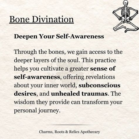 Bone divination is the ancient and traditional practice used by various indigenous cultures across Africa, Asia and Native America for spiritual guidance, decision making and communication with ancestors or deities. The bones are conduits of ancestral knowledge and wisdom. Have you had a bone reading before? Tell us how it was for you, would you recommend to someone else? If you've never had a bone reading, what exactly are you waiting for? This is your sign! Fill the General Consultation... Bone Reading, Bone Magick Witchcraft, Skull Meaning Witchcraft, Bones In Witchcraft, Reading Bones, Unique Adjustable Bone Necklace, Bone Crafts, Inner World, Witchcraft Spell Books