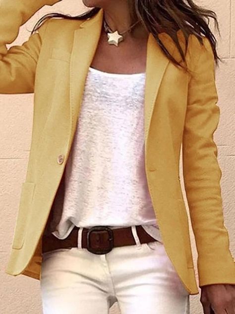 4d6e4749289c4ec58c0063a90deb3964desc53009664ri Casual Beige Solid Color Blazer, Long Sleeve Blazer For Fall, Solid Long Sleeve Blazer For Fall, Yellow Fall Blazer, Solid Color Long Sleeve Sport Coat For Fall, Casual Blazer For Fall, Solid Long Sleeve Sport Coat For Fall, Fitted Casual Blazer In Solid Color, Yellow Single-breasted Long Sleeve Blazer