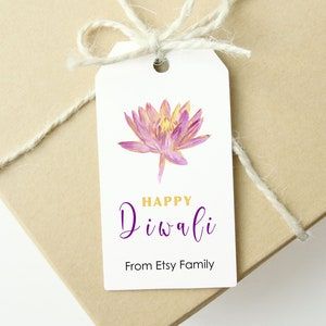 Diwali Tags Printable, Diwali Packaging, Tags Printable Free, Indian Festival Of Lights, Diwali Cards, Watercolor Lotus, Purple Lotus, Free Printable Tags, Diwali Decor