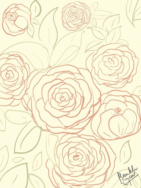 A digital drawing of a cluster of roses. Rose Cluster Drawing, Cluster Drawing, Roses Drawing, Digital Drawing, Roses, Drawings, Floral, Quick Saves, Art