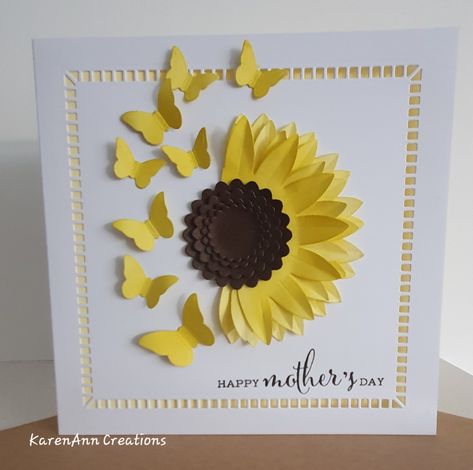 Butterfly Birthday Cards Handmade, Sunflower Cards Handmade, Yellow Butterflies, Butterfly Birthday Cards, Anime Kitten, Yellow Birthday, Sunflower Cards, Happy Mother's Day Card, Bday Cards