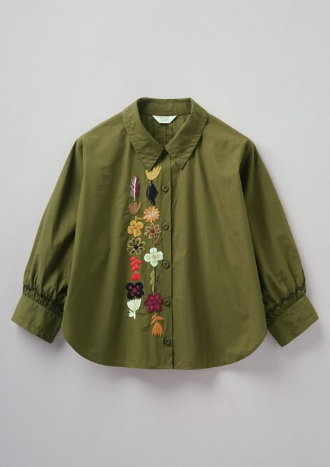 Olive Toast, Simple Clothing, Hand Embroidered Flowers, Pola Sulam, Wool Shirt, Shirt Embroidery, Summer 24, Fair Isle Sweater, Cotton Shirts