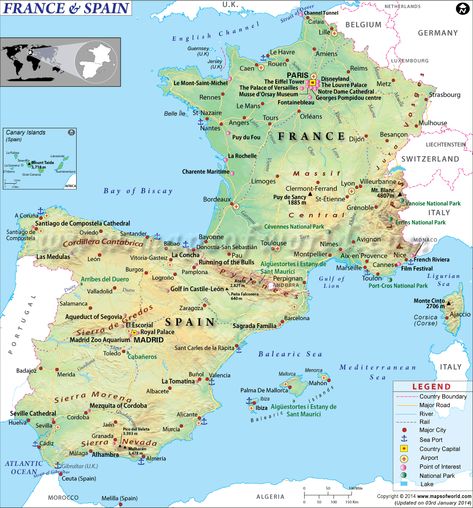 Map of France and Spain World Map Europe, France Winter, Map Of France, Map Of Spain, Train Map, Northern Spain, Italy Map, France Map, Spain And Portugal