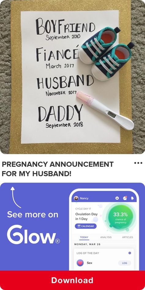 Pregnancy Announcement for my Husband! - Just told my husband this morning... we got married 7weeks... - See the rest of this post by downloading Glow - The Top Rated Fertility & Ovulation Tracker! #bumpprogression #bumpprogressionpics #pregnancytest #pregnancyreveal #babyduedate #babybluespostpartum #babybump #bumpphotoshoot #pregnantphotoshoot #pregnancyphotoshoot #duedatemiscarriage #pregnantwithtwins #postpartumdepessionsymptoms #pregnancysymptoms #pregnantsymptoms #todayismyduedate #duedate Fun Pregnancy Announcement, Baby Announcement To Husband, Baby Tracker, Creative Pregnancy Announcement, Fun Baby Announcement, Cute Pregnancy Announcement, Baby Announcement Pictures, Baby Announcement Photos