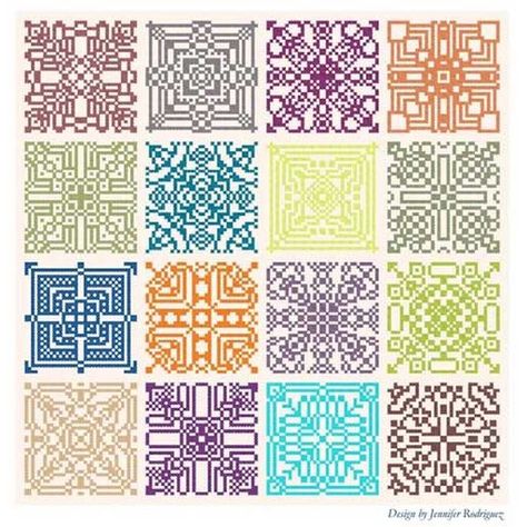 Gratis borduurpatroon 16 motieven - DMC | Online bij hobbygigant.nl Cross Stitch Geometric, Cross Stitch Freebies, Blackwork Embroidery, Small Cross Stitch, Needlework Embroidery, Geometric Motifs, Cross Stitch Patterns Free, Free Cross Stitch, A Cross