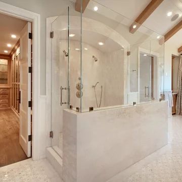 Half Wall Shower, Open Bathroom, Small Space Interior Design, Double Shower, Dream Bath, Master Shower, Bathroom Closet, Bathroom Redo, Shower Design