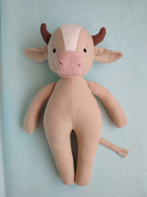 PDF Bull Sewing Pattern & Tutorial Bull Sewing Pattern Doll - Etsy New Zealand Cow Doll Pattern, Cow Stuffed Animal Pattern, Horse Plush Pattern, Cow Sewing Pattern, Stuffed Animal Sewing Patterns, Diy Dolls Making, Stuffed Animal Pattern, Doll Making Patterns, Cow Toys