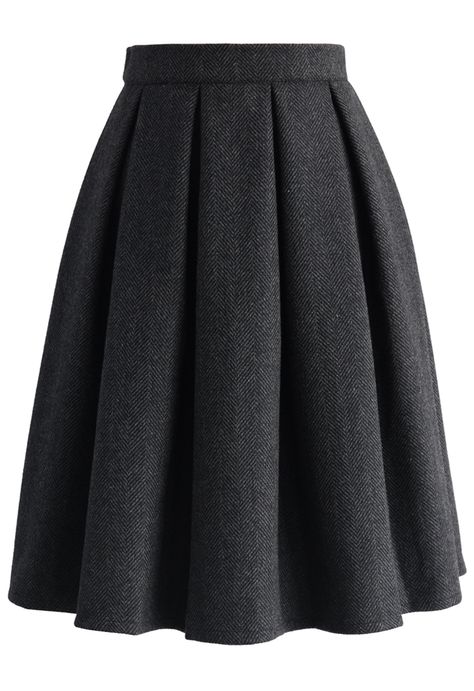 Wool-blend Pleated Twill Skirt - Skirt - Bottoms - Retro, Indie and Unique… Rok Tile, Gray Pleated Skirt, Knee Length Pleated Skirt, Chicwish Skirt, Grey Pleated Skirt, Twill Skirt, Skirt Wool, Grey Skirt, Skirt Knee Length