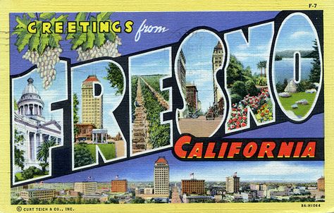 Vallejo California, Fresno County, California Postcard, State Of California, California Poster, Fresno California, Big Letters, California Art, Large Letters