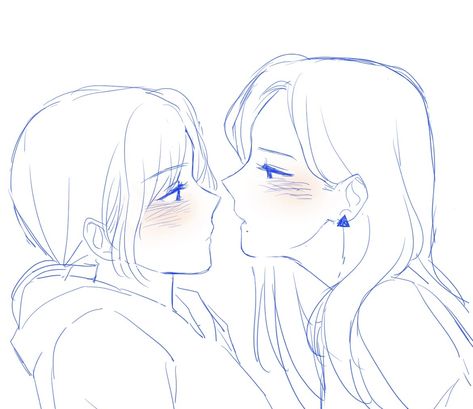 Girlxgirl Poses Drawing Base, Anime Base Couple Art Reference, First Kiss Pose Reference Drawing, Yuri Poses Drawing Base, Yuri Kiss Reference, Gl Sketches, Yuri Bases Drawing, Girl X Girl Drawing Template, Yuri Reference Pose