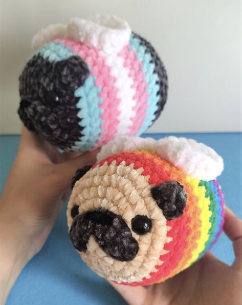 Crochet Squishmallow, Crochet Pug, Pride Crochet, Crochet Ornament Patterns, Easy Crochet Animals, Crochet Bee, Crochet Design Pattern, Kawaii Crochet, Rainbow Crochet